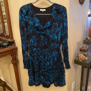 PARKER Women Blue Black Maisy Silk Blend Floral Blouson Dress Size Large